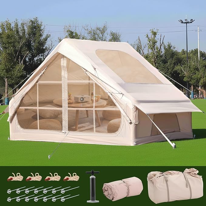 Inflatable Tents for Camping, Easy to Install Blow Up Tent with Air Pump, Waterproof and Windproof 300D Oxford Cloth Air Tents with Tear Resistant Mesh Zipper Adult 5-8 Person