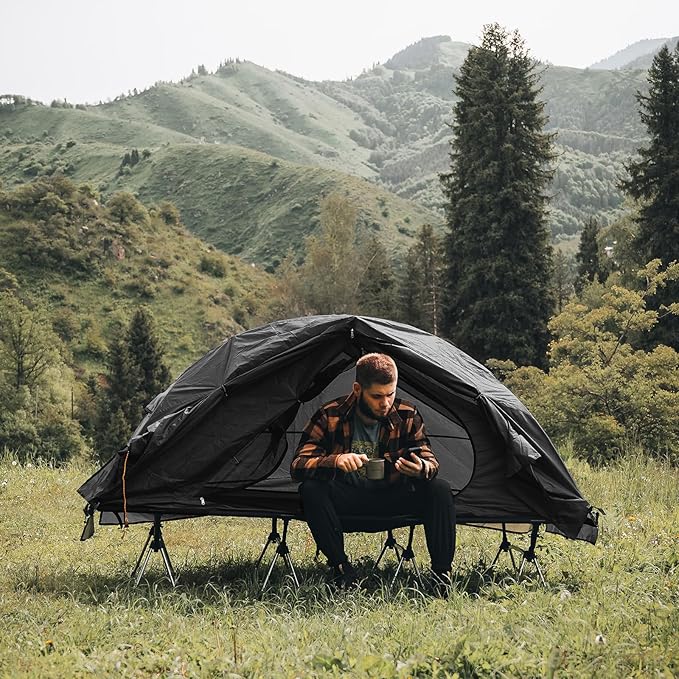 Night Cat Camping Cot Tent - Waterproof 1-Person Off-Ground Combo Cot Bed for Adults Portable Easy Set-up Tent
