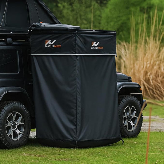 Naturnest Shower Awning, Car Camping Shower with Led Light, Roof, and Floor Mat, Portable Privacy Car Side Tents as Camping Bathroom, Restroom, Toilet