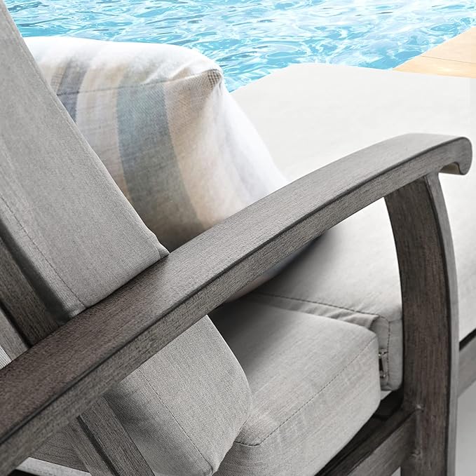 HAPPATIO Aluminum Patio Chaise Lounge Set 2 Pieces, Aluminum Patio Lounge Chair with Side Table, Pool Lounge Chair with Cushion for Patio Deck Poolside (Gray)