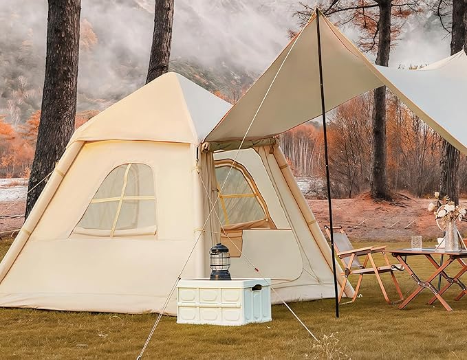 YOLENY 2/4/6 Person Inflatable Tents for Camping, Quick Setup in 2 Minutes with Hand Pump, Oxford Blow Up Tent with Skylight & Canopy, Spacious Cabin Tent for Family Camping & Hiking