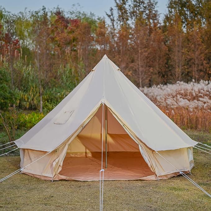 Bell Tent for Camping - Breathable Polycotton Canvas Yurt with Stove Jack, 4-Season Glamping Tent for 2-8 Person, Sturdy Shelter Family Camping & Backyard (10ft/13.1ft/16.4ft)