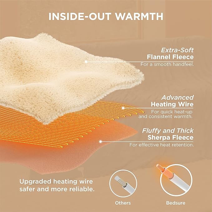 Bedsure Electric Blanket King Size - Dual Control Heated Blanket King Size, Fast Heating with 10 Time Settings & 10 Heat Settings, Warm Gift for Grandma (100x90 inches, Blue)