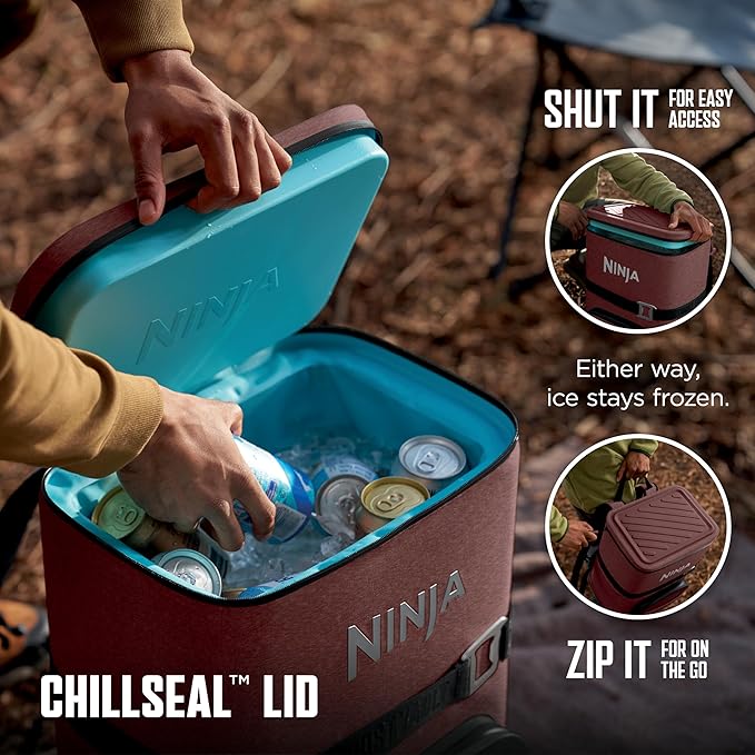 Ninja FrostVault Go Can Soft Cooler, 24/36 Can, Leak Proof, Built-In Cup Holder, 2 Ice Packs & Dry Storage Drawer, Polyester Insulation, Hiking, Camping, Picnic