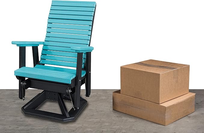 DutchCrafters Modern Horizontal Slat High Back Poly Adirondack Swivel Glider Outdoor Patio Chair (White & Weatherwood)