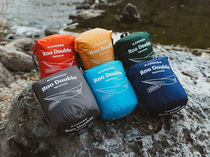 KAMMOK: Roo Double Hammock | Made from Strong & 100% Recycled Water Resistant Ripstop Fabric | Comfortable, Packable, Lightweight (Lifetime Adventure Grade Warranty), Sky Blue