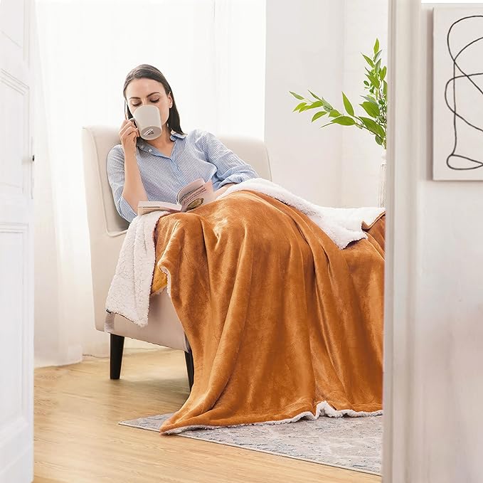 Bedsure GentleSoft Sherpa Fleece Throw Blanket for Couch - Thick and Warm, Soft Fuzzy Plush Throw Blanket for Winter, Orange, 50x60 Inches