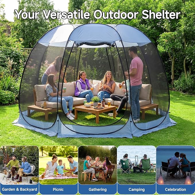 Alvantor® Pop Up Screen House Gazebo, Portable Mosquito Net Tent, UV Protected Sun Shelter for Patio, Backyard & Camping, Instant Setup for 2-10 People