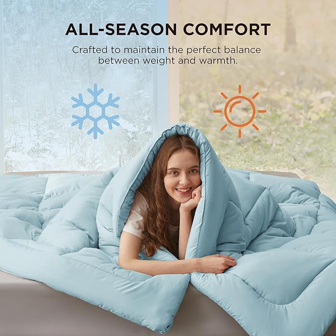 Bedsure Comforter Duvet Insert - Quilted Comforters Cal King Size, All Season Duvet, GentleSoft Down Alternative Bedding, with 8 Tabs, Gifts for Women/Men, Light Spa Blue, California King 96x102Inche