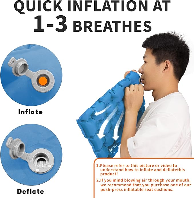 ONTYZZ Inflatable Seat Cushion Lightweight Stadium Seat Pad Travel Air Seat Cushion for Hiking Office Airplane Stadium Car