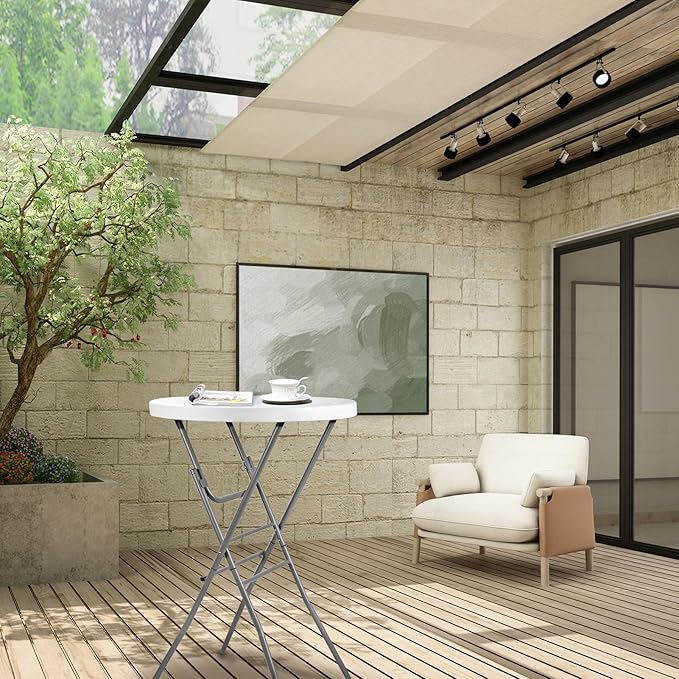 Cocktail Table 28in Folding Round High Top Indoor Outdoor with Removable Legs, Tall Bistro Foldable Bar Height Table for Parties, Patio, Backyard, Dining, Wedding, White- 2PCS