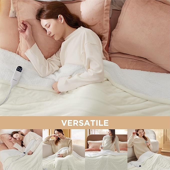 Bedsure Electric Blanket Twin - Soft Flannel Heated Blanket, Fast Heating with 10 Time Settings & 6 Heat Settings, Warm Gift for Grandma (62x84 inches, Ivory)