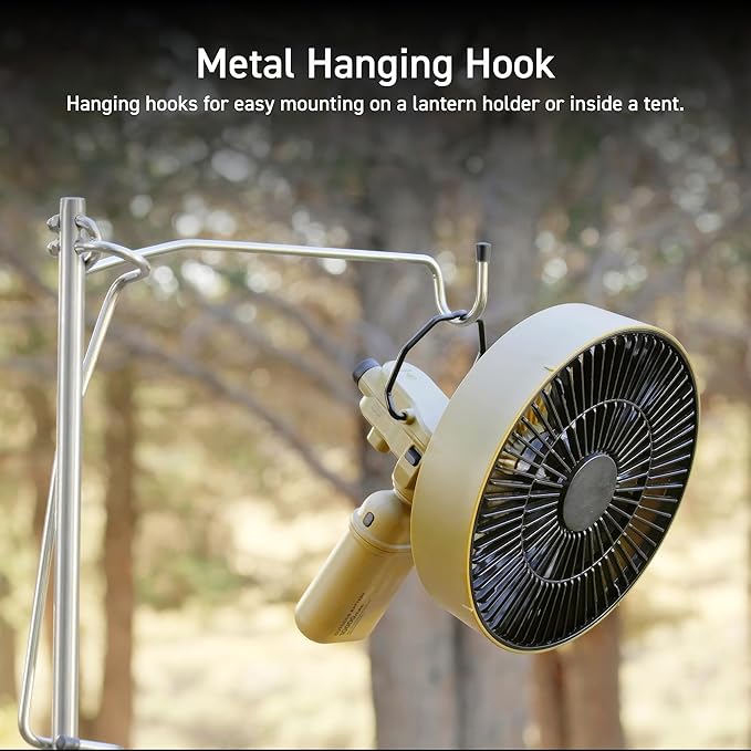 ELECOM NESTOUT Outdoor Camping Fan with Tripod, 4 Speed Settings & Breeze Mode, 3 Angle Oscillation, 90° Adjustable Tilt, Auto Timer (30/60/90 mins), USB C Compatible, Portable Tent Fan (Beige)