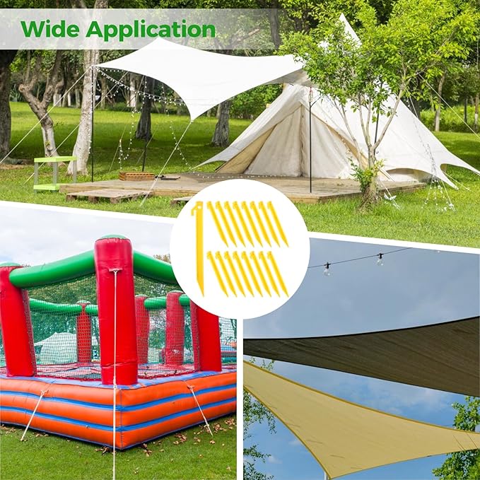 50 Pcs Plastic Tent Stakes, 9 Inch Heavy Duty Tent Pegs, High Strength Triangular Garden Stakes, Spike Hook Canopy Stakes for Secure Rope Tie-Down, Ideal for Camping, Outdoor Activities