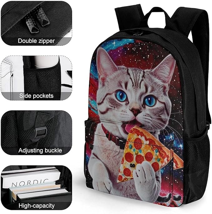 Shoulder Book Bags Anti-Theft Multipurpose Big Capacity Bookbag, Galaxy Taco Cat Pizza Travel Hiking Backpack With Smooth Zippers