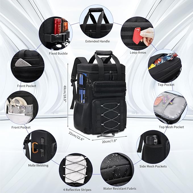 Jetviivid Cooler Backpack - 35 Can Insulated Backpack Soft Cooler Bag with Handle, Tactical Leakproof Thermal Bag Waterproof Lunch Backpack for Camping, Beach, Hiking, Picnic, Fishing, Travel