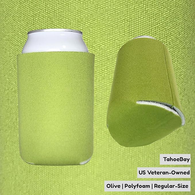 TahoeBay Blank Beer Can Cooler Sleeves (25-Pack) Bulk Sublimation Blanks for Vinyl Plain Soft Foam Can Sleeves Coolers for Soda Cans & Bottles Black, White, Assorted Solid Color (Olive)