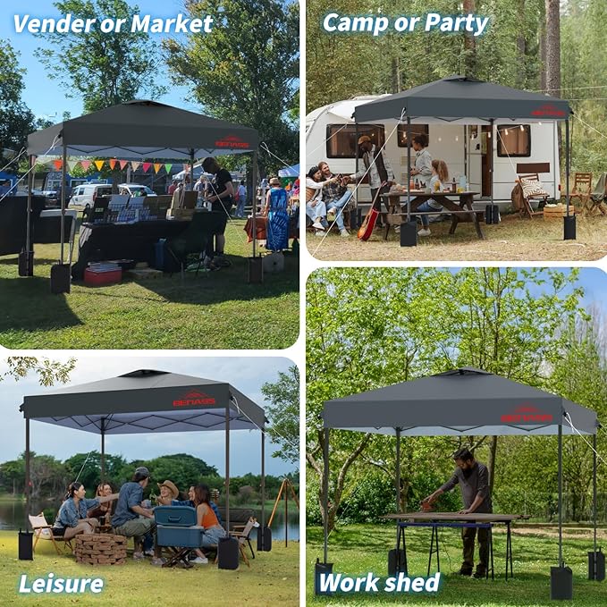 8x8 Pop Up Canopy, Easy Up Canopy Tent, Heavy Duty Tents for Parties, One Person Set Up Event Tent, Grey