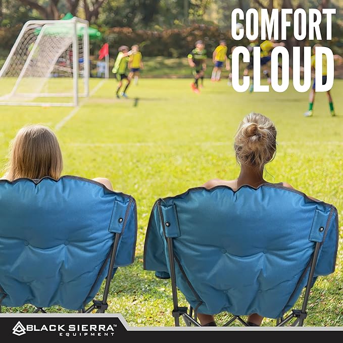Black Sierra Oversized Camping Chair for Adults, Heavy Duty Outdoor Seat with Plush Padding, Supports 400lbs, Cup Holder & Carry Bag, Comfortable Folding Chair for Tailgating, Patio, & Sideline Events