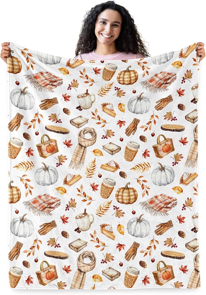 Fall Throw Blanket, Pumpkin Autumn Soft Blanket for Home Room Decor, Cozy Throw Blankets for Christmas Thanksgiving Gifts for Adults Kids Couch Bed 60" X 50"