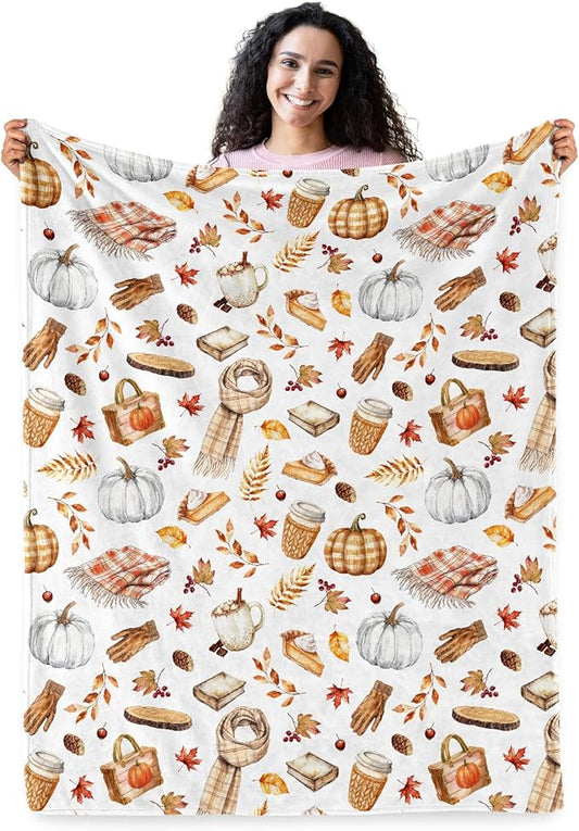 Fall Throw Blanket, Pumpkin Autumn Soft Blanket for Home Room Decor, Cozy Throw Blankets for Christmas Thanksgiving Gifts for Adults Kids Couch Bed 60" X 50"