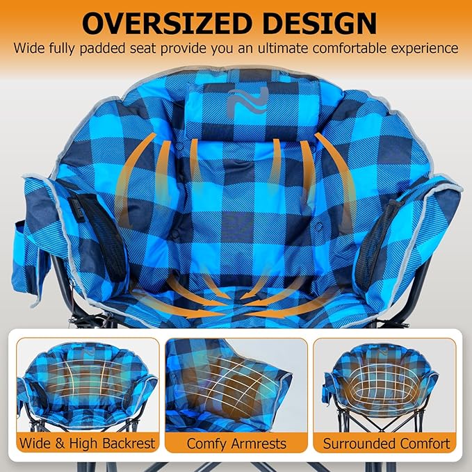 LILYPELLE Oversized Heated Camping Chair, Patio Lounge Chairs with 3 Heat Levels, Portable Folding Heated Chair Round Moon Saucer Folding Lawn Chair Outdoor Chair for Camping, Lounge Patio