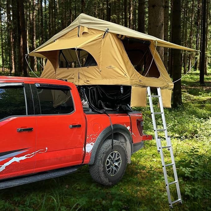 Rooftop Tent for SUV & Truck Camping, Soft Shell Roof Top Tent, Quick-Setup Design with Telescopic Ladder and LED Lighting for 2-3 Person Family Adventures