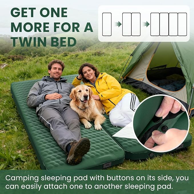 Self Inflating Sleeping Pad with Electric Pump 4 Inch Ultra Thick Memory Foam Sleeping Pad for Camping All Season Single Size Portable Automatic Inflatable Camping Mattress for Travel, Tent (Green)