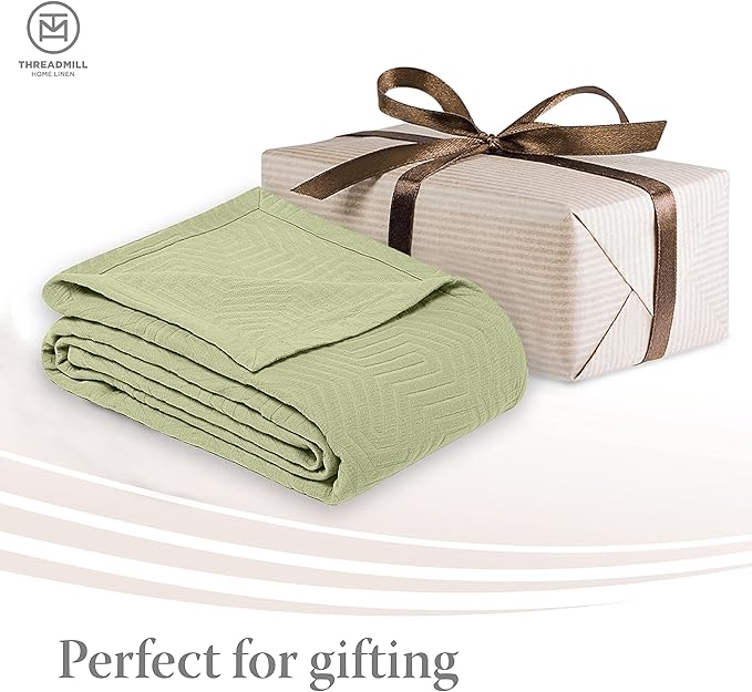 Threadmill Luxury Cotton Blankets for King Size Bed | All-Season Cozy 100% Cotton King Size Blanket | Aster Soft & Lightweight Coverlet fits California King Size Bed, 104x92 | Sage Green