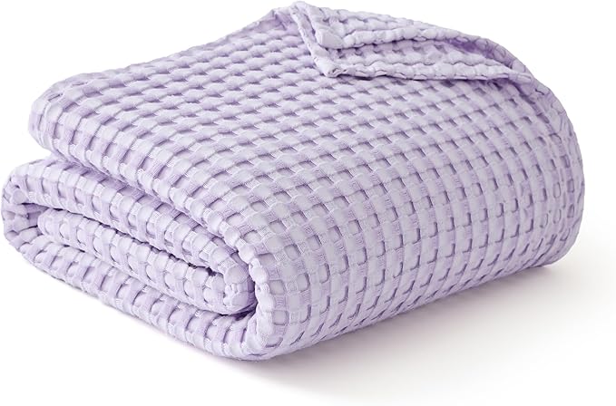 Bedsure Cooling Cotton Waffle Queen Size Blanket - Lightweight Breathable Blanket of Rayon Derived from Bamboo for Hot Sleepers,Light Purple, 90x90 Inches