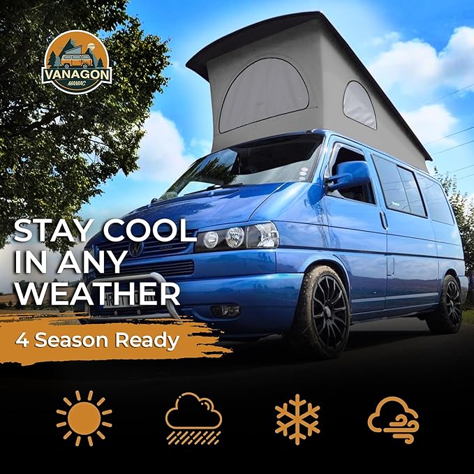 Roof Top Tent Camping 3 Window Roof Tent Pop Top Camper Light Grey Canvas Compatible with VW T4 Eurovan Weekender Short Wheel Based SWB Camper - Grey Mosquito Net, 2 Person Rooftop Tents