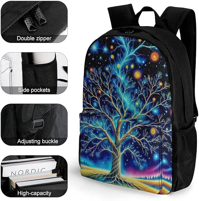 Supdreamc Daypack Backpack Multipurpose Anti-Theft Large Capacity Bookbag, Mystery Tree Of Life Fantasy Planet Art Travel Hiking Camping Rucksack With Adjustable Shoulder Straps