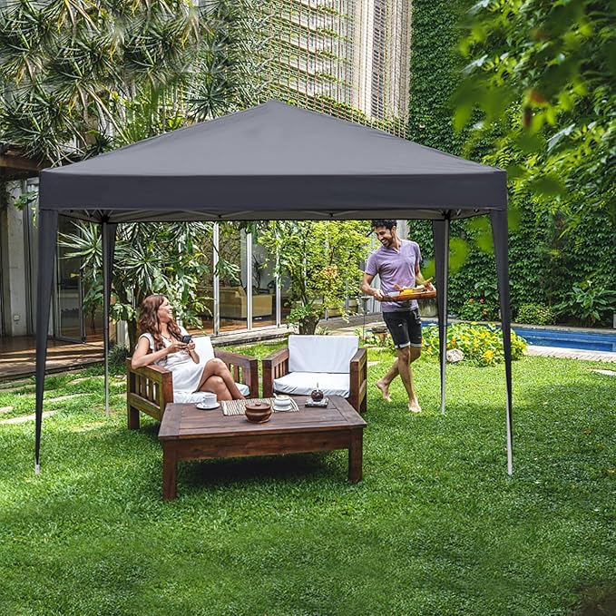 Outvita 10x10ft Ez Pop Up Canopy, Portable Instant Canopy Tent with 4 SideWalls for Outdoor Events, Party, Wedding, Birthday,Graduation Gray