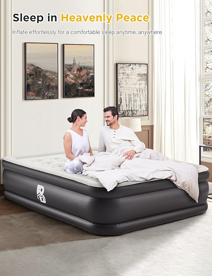 Full Size Air Mattress with Built-in Pump 18" Raised - 2-Min Set Up, No Odd Smell, 600 lb Support, Foldable Air Bed with Storage Bag, Perfect for Camping, Guests & Home Use