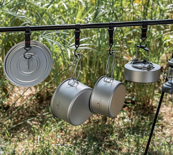 iBasingo 1.8L Titanium Cooking Pot with Lid Camping Cookware with Foldable Handle Outdoor Portable Lightweight Cooking Kit for Backpacking Hiking Picnic Fishing Mountaineering Ti2107C (1 pc)