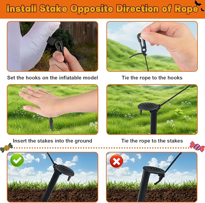 30 Sets Inflatable Ground Stakes and Tethers, 5.7" Yard Inflatable Plastic Stakes Heavy Duty with Hooks and Ropes, Camping Tent Stake for Outdoor Yard Inflatable Accessories Halloween Christmas Decor