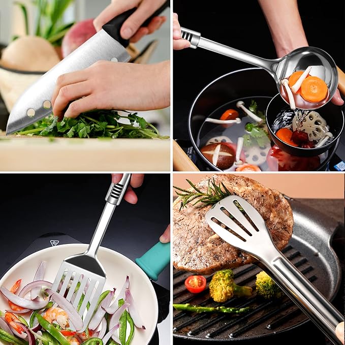 Odoland 14pcs Camping Cookware, Stainless Steel Camping Cooking Utensils Set, Portable and Compact Carry Case, Outdoor Travel Kitchen Kit for Grilling, Backpacking, Picnic and BBQ