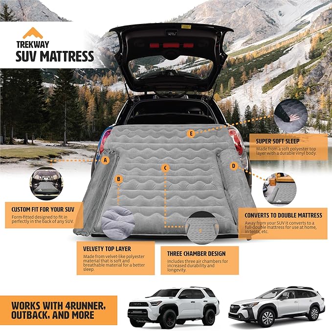 Offroading Gear SUV/Van Inflatable Air Mattress w/Side Chambers - Car Camping Bed - for 4Runner, Outback, Forester, Cherokee, RAV4, Blow Up Inflatable. from Trekway