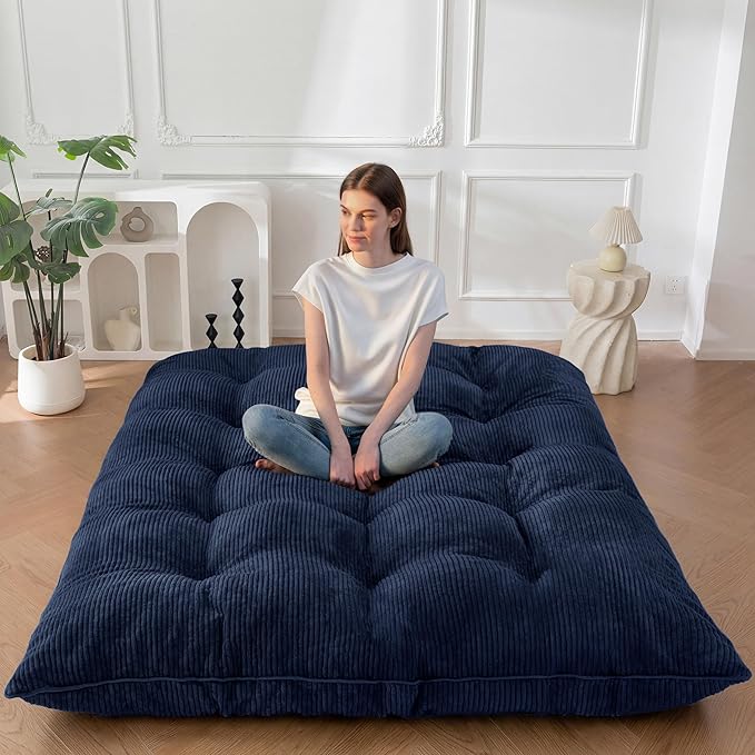 MAXYOYO 6" Japanese Floor Mattress, Foldable Futon Mattress Full Size, Tufted Roll Up Floor Bed, Thick Tatami Mat Sleeping Pad Portable Lounger for Camping Guest Room Dormitory Bedroom RV, Navy