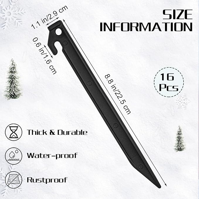 Aodaer 16 Pieces Plastic Inflatable Stakes 8.8 Inch Christmas Halloween Yard Stakes Heavy Duty Anchor Replacement Inflatable Accessories for Garden Outdoor Inflatable Decorations, Black