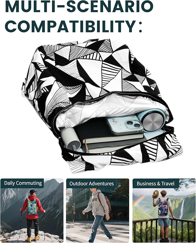 Pocket-Sized Hiking Daypack, Fashion patterns Lightweight 2.8oz, Water resistant Backpack for Women Men Camping (Sketch)