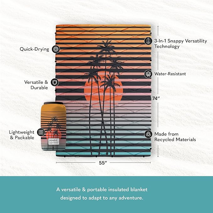 Nomadix Puffer Blanket – Water-Resistant, Eco-Friendly Insulated Blanket with Snaps for Camping, Beach, and Travel, Made from Recycled Materials