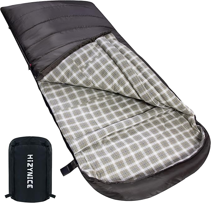 Cold Weather Sleeping Bag 100% Cotton Flannel XXL for Adults Big and Tall,Free Compression Sack