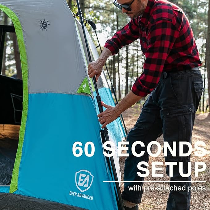 EVER ADVANCED 6 Person Camping Tent, Blackout Design Tent for Camping Instant Cabin Tents for Family with Rainfly, 60s Easy Setup, Water-Resistant