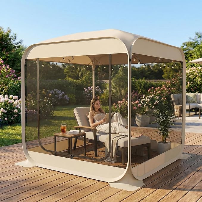 TABU Pop Up Screen House Tent, 6x6 FT Screen Room Canopy with Mosquito Mesh, Instant UV Resistant Shelter with Carry Bag, for 2-4 Person, Backyard, Sports, Hiking, Beige