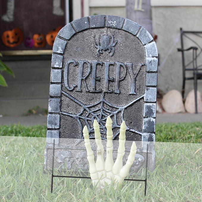 12PCS Metal Halloween Tombstone Stakes 7.9"X6.3" H Shaped, Foam Graveyard Stakes for Yard Lawn Outdoor Decorations