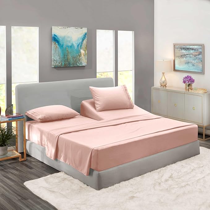 Clara Clark Flex Top King Sheets - Hotel Luxury 6 Piece Bed Sheets for Top Split King Bed - Soft Bedding Sheets & Pillowcases, Head Split King Size. Peach Beige