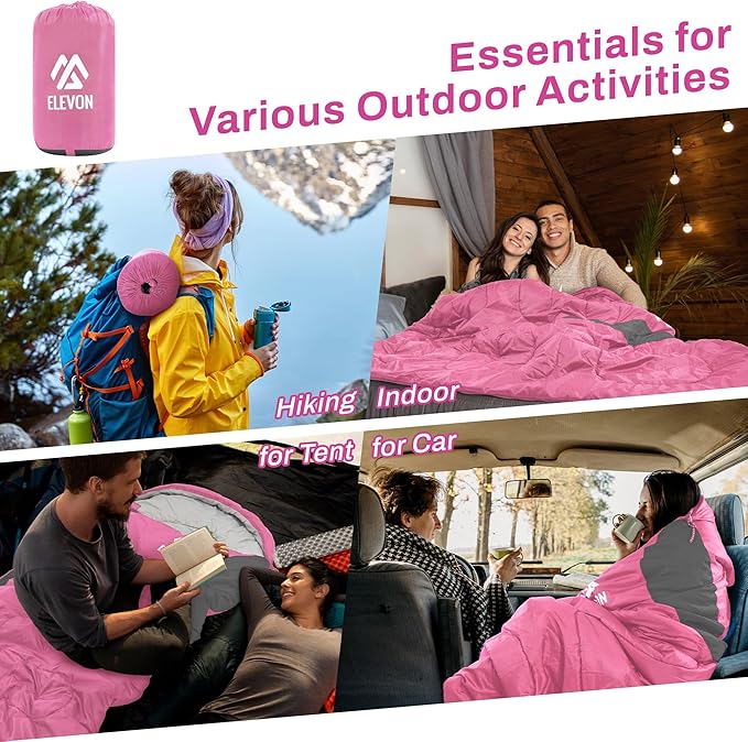 Elevon Double Sleeping Bag 2 Pillows for Adults, Queen Size XL Sleeping Bag Waterproof, Compact with Compression Sack, 2 Person Sleeping Bags Cold Warm Weather- 3 Seasons, Backpacking, Hiking, Travel