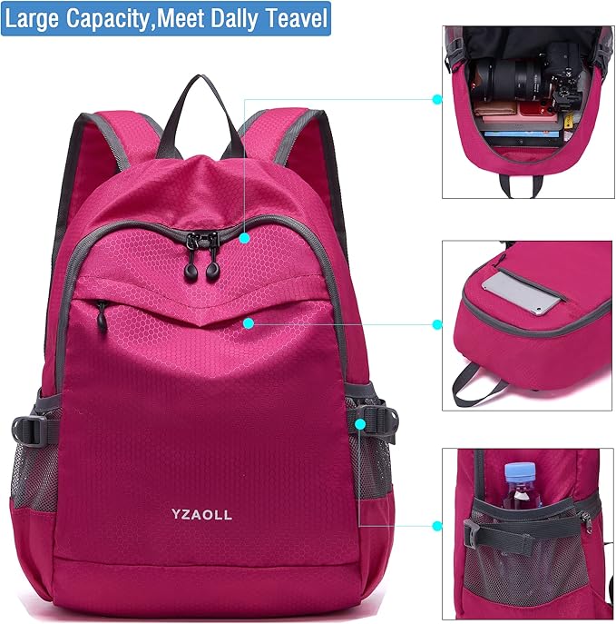 YZAOLL 20L Small Hiking Backpack Lightweight Day Packs, Packable Backpack for Women Men Travel Camping Vacation,Rose