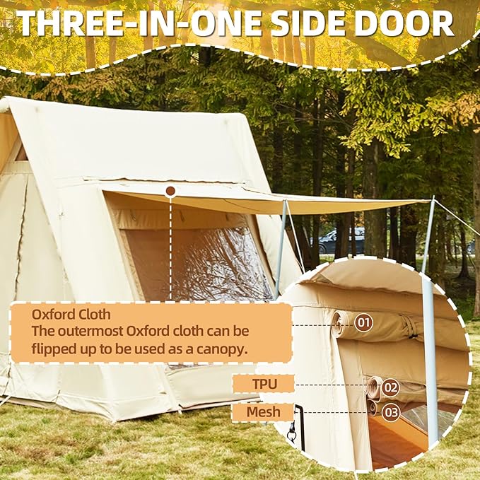 EROMMY 4/6/8/12 Person Inflatable Tent with Skylight, 4 Season Blow Up Tents with Hand Pump for Outdoor Camping & Hiking, Easy Set-up Windproof Sunproof Waterproof